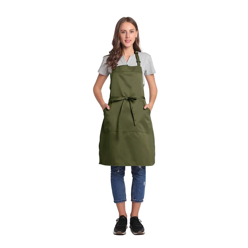 BIGHAS Adjustable Bib Apron with Pocket Extra Long Ties for Women Men, 18 Colors, Chef, Kitchen, Home, Restaurant, Cafe, Cooking, Baking (Bronze Green) - Image 1